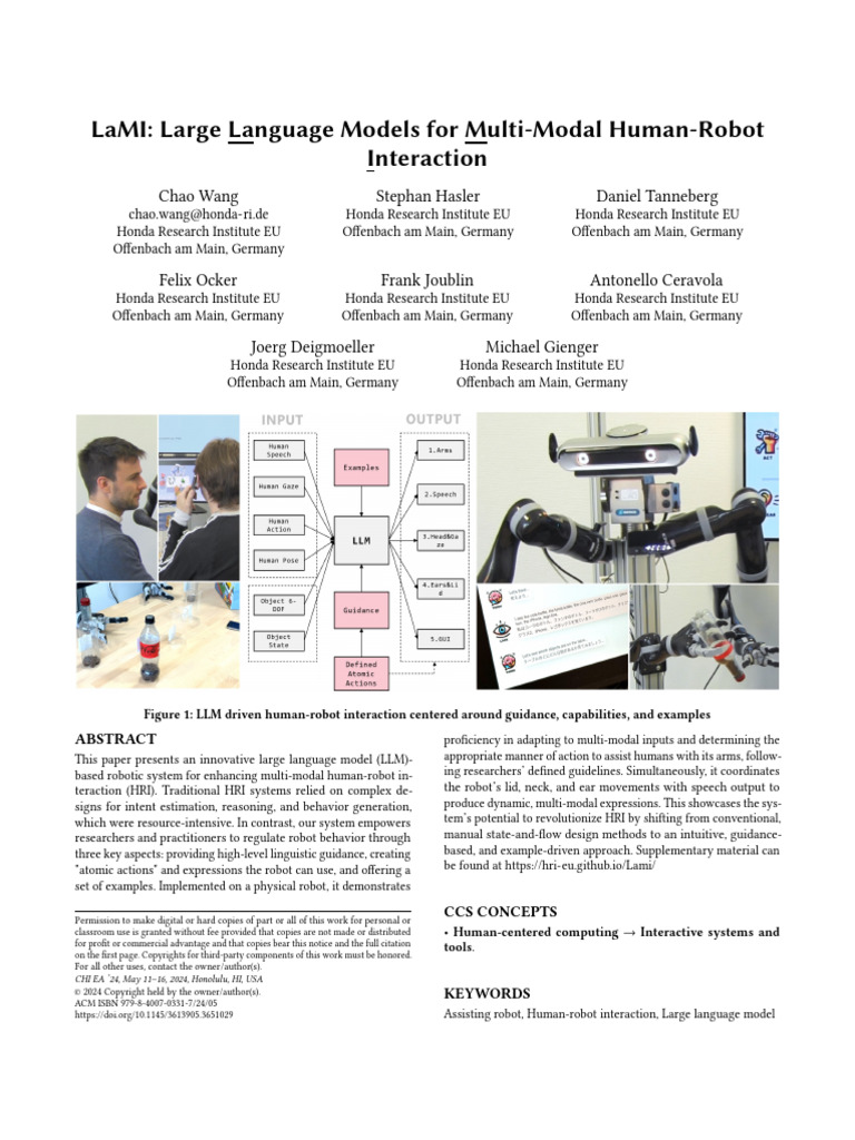 LaMI: Large Language Models For Multi-Modal Human-Robot | PDF | Robot ...