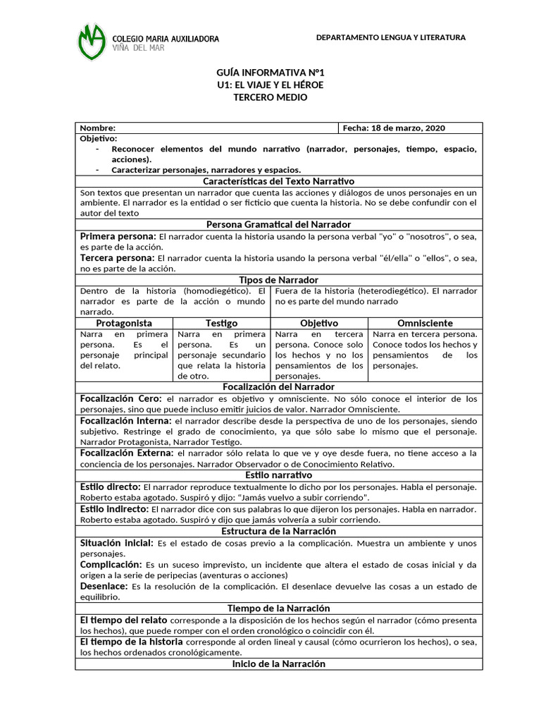 LENGGuÃ - A Informativa 1 - IIIÂ° Medio | PDF | Narración