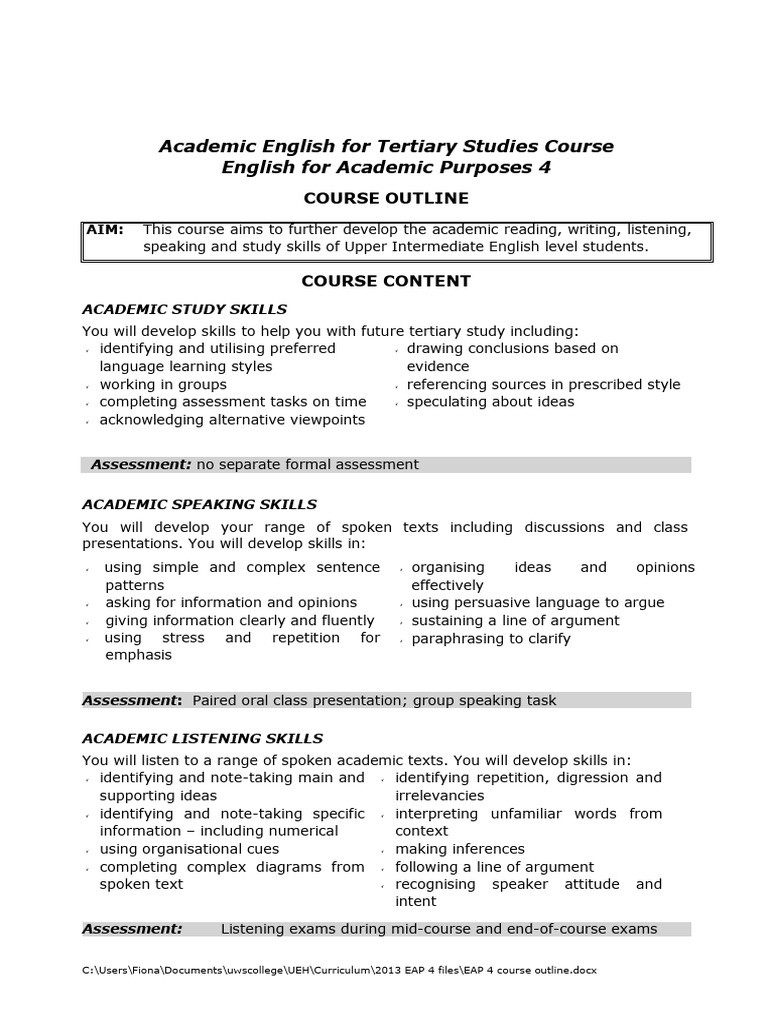 EAP4 course outline | PDF | Study Skills | English Language
