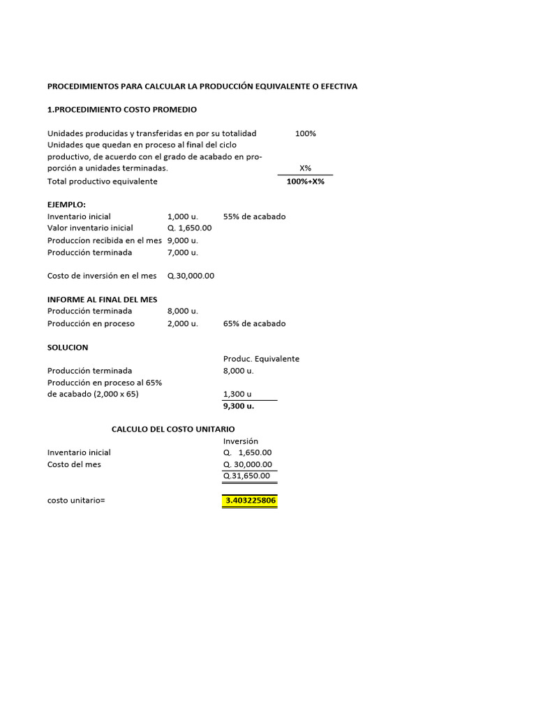 Cálculo de Producción Equivalente y Costos | PDF | Procesos de negocio
