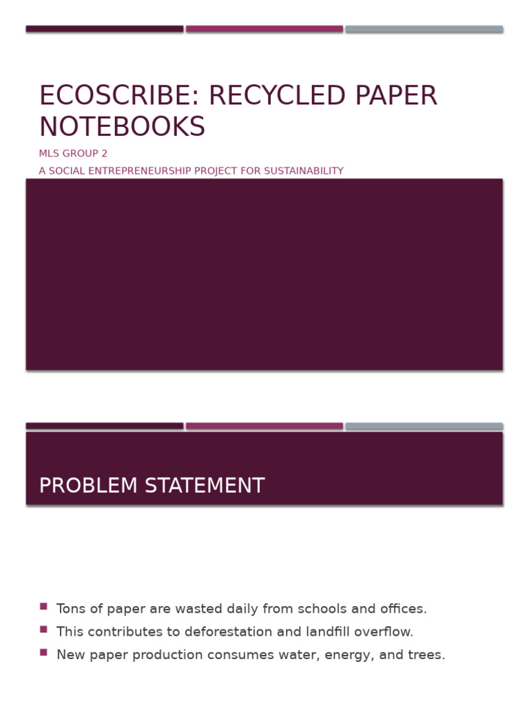EcoScribe Recycled Notebooks PitchDeck1.0 | PDF