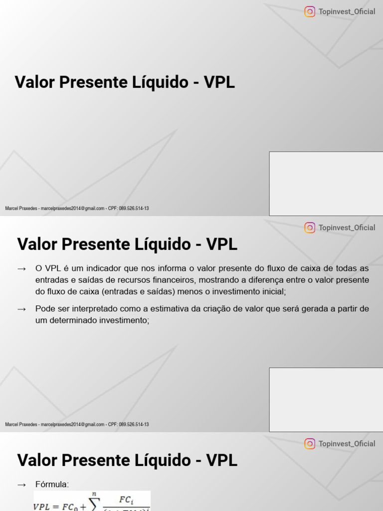 Entenda o Valor Presente Líquido (VPL) | PDF | Valor Presente líquido ...