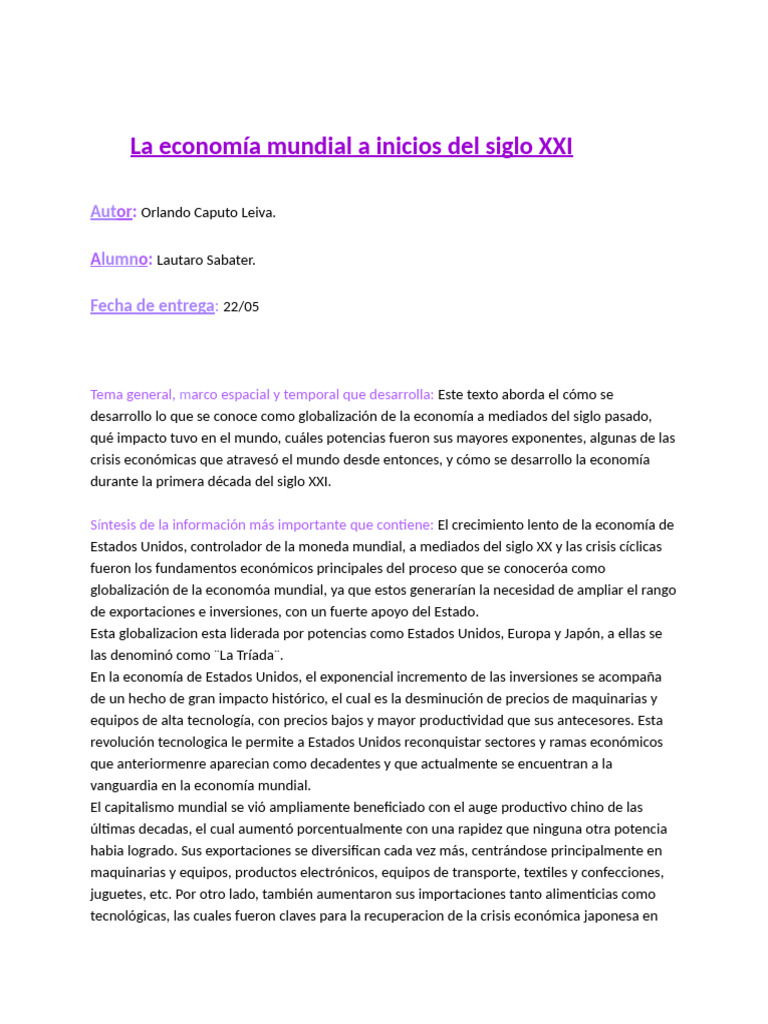 CAPUTO LEIVA - La Economía Mundial A Inicios Del Siglo XXI | PDF ...