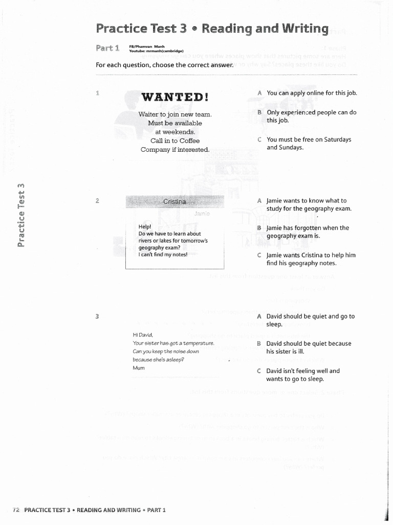 Key - For - Schools - Exam - Trainer - A2 Test 3 | PDF