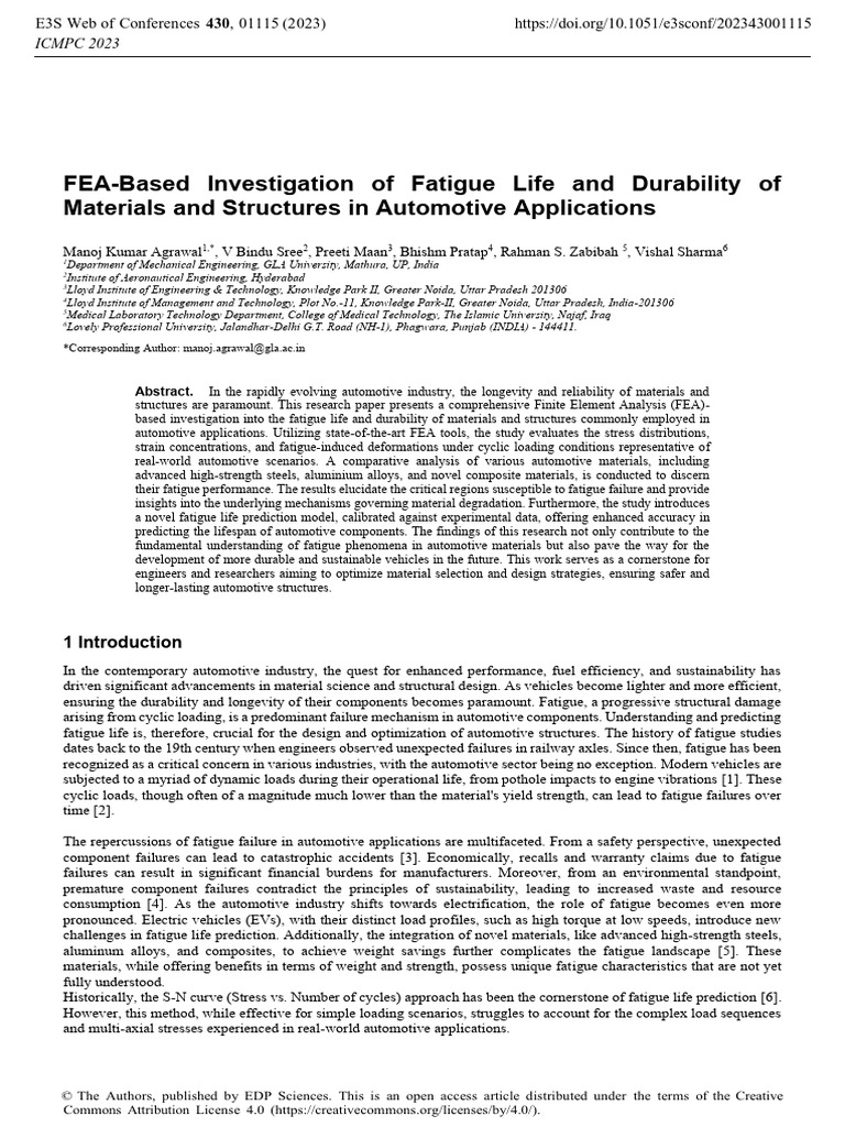 FEA-Based Investigation of Fatigue Life and Durabi | PDF | Fatigue ...