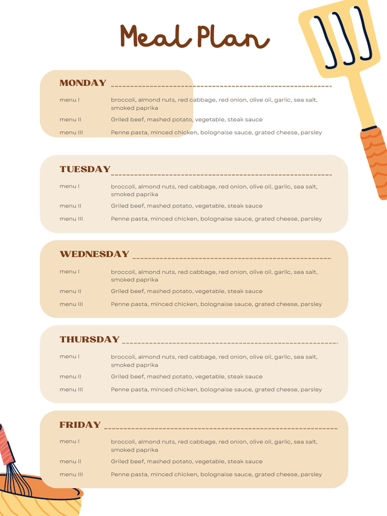 White Brown Kitchen Illustration Meal Plan Menu - 20250419 - 071737 ...