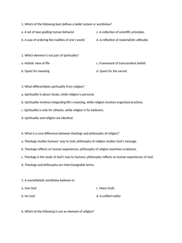 Belief Systems and Spirituality Exam Guide | PDF | Monotheism ...