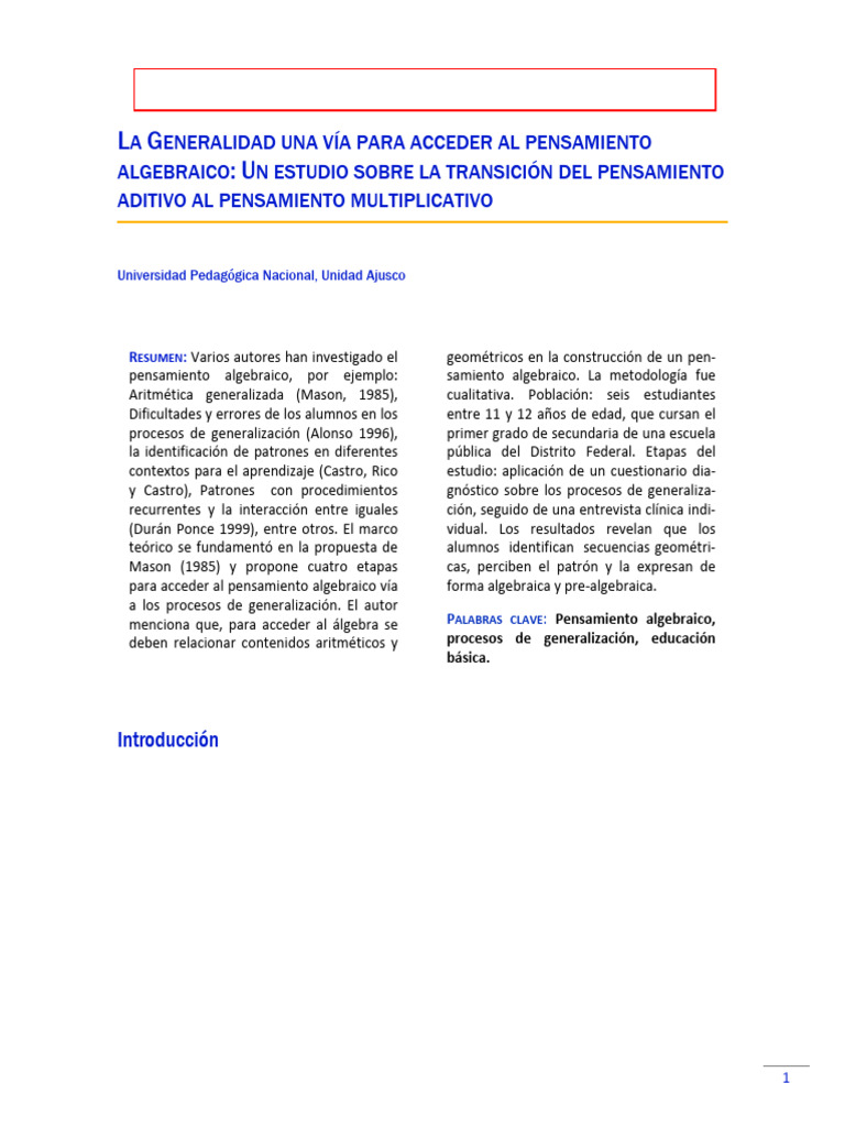 Pensamiento Algebraico en Secundaria | PDF | Pensamiento | Álgebra