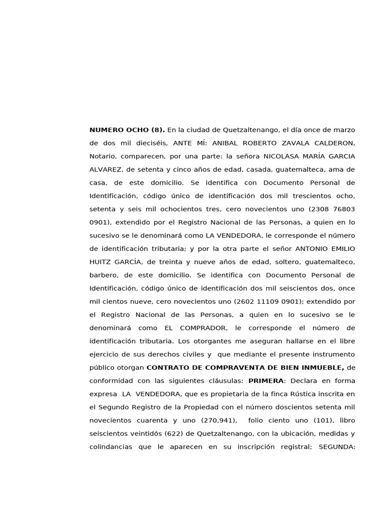 Contrato de Compraventa en Quetzaltenango | PDF