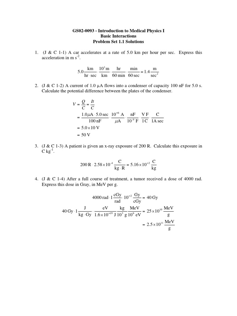 Medical Physics Problem Set Solutions | PDF