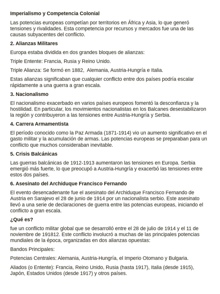 Causas y Consecuencias de la WWI | PDF | Austria Hungría | imperio Alemán