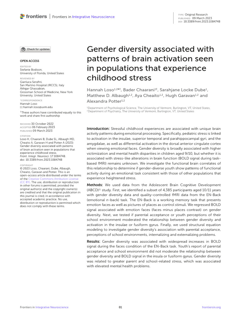 Gender Diversity Associated With Patterns of Brain Activation Seen in ...