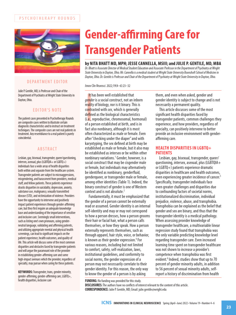 Affirming Care For Transgender Patients | PDF | Mental Disorder ...