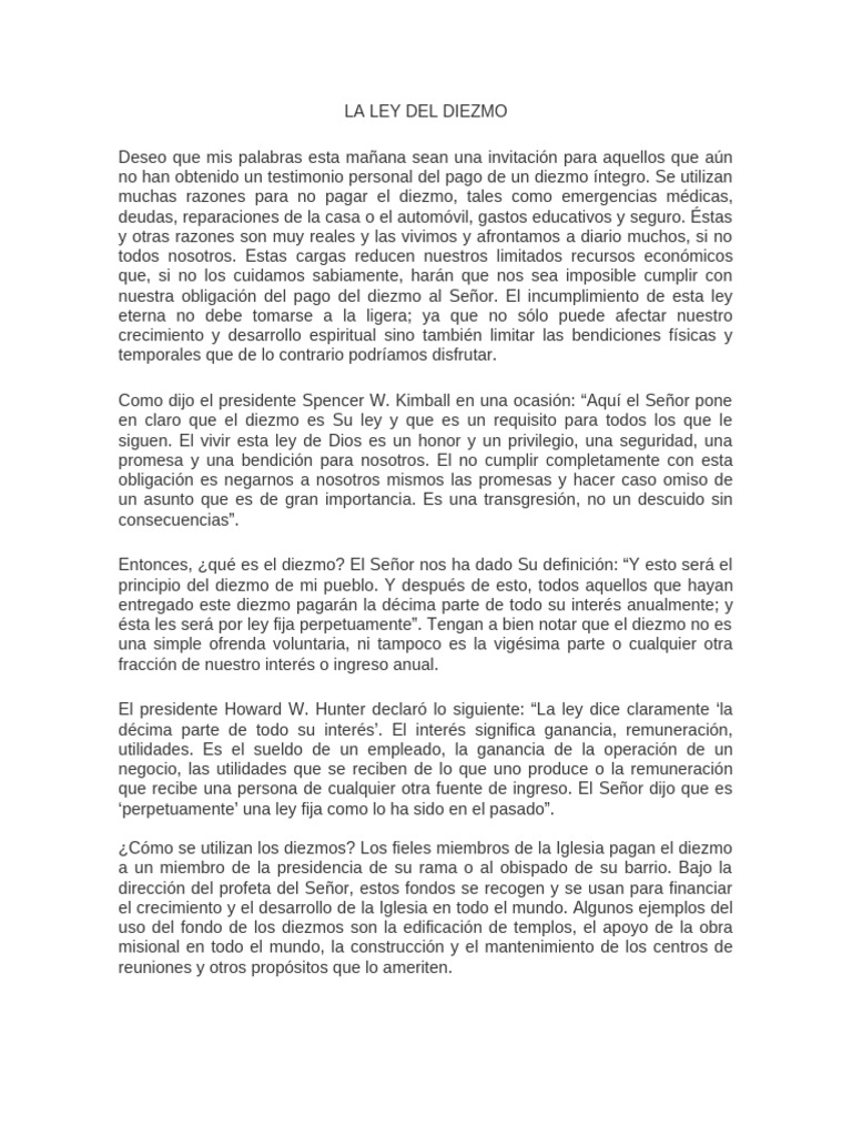 Qué es la ley del diezmo | PDF | Diezmo | Bendición