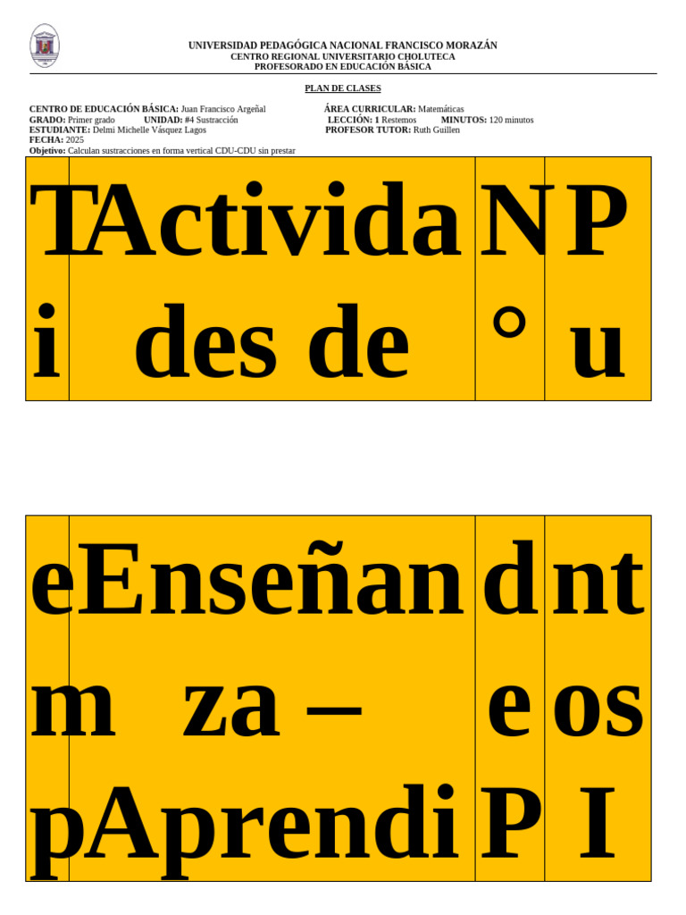 Plan de Clases: Sustracción para Primer Grado | PDF | Sustracción ...
