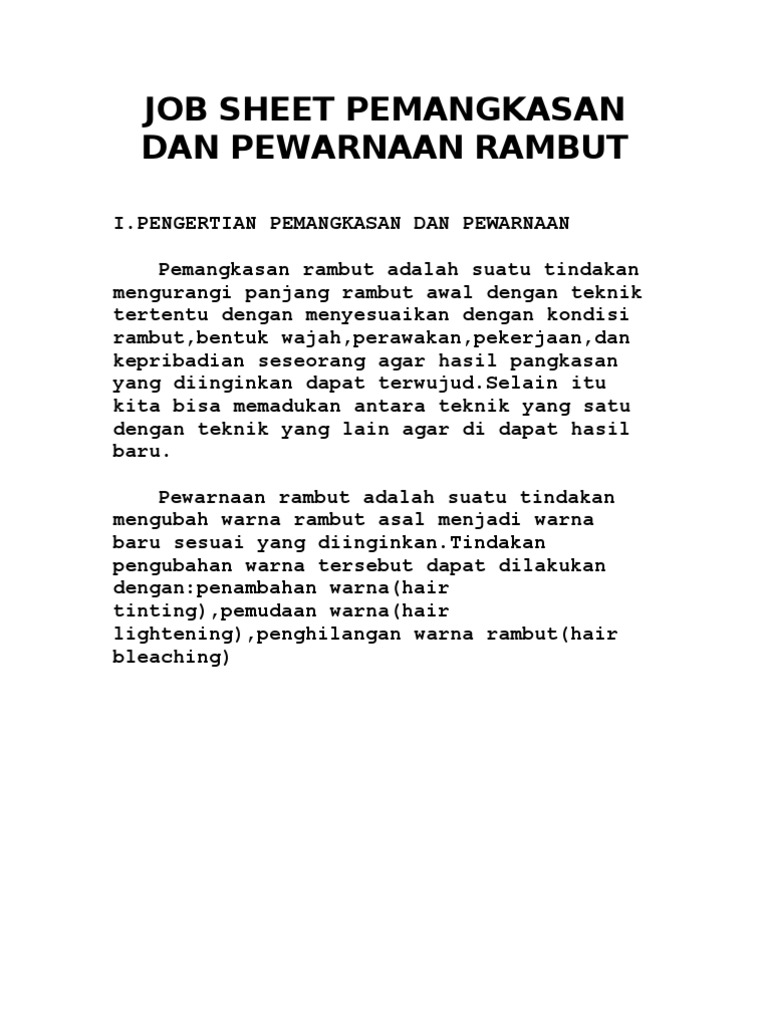 Job Sheet Pewarnaan Rambut