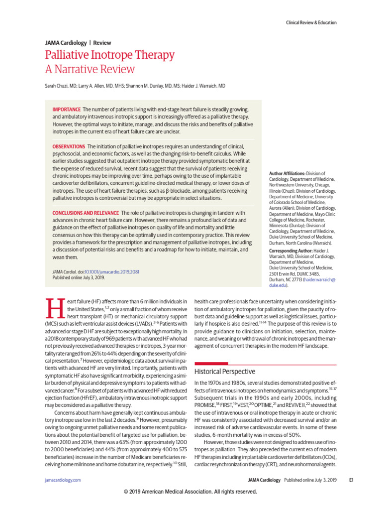 Palliative Inotrope Therapy | PDF | Palliative Care | Heart Failure