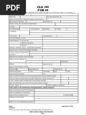 Medi Assist Claim Form Hospital Patient