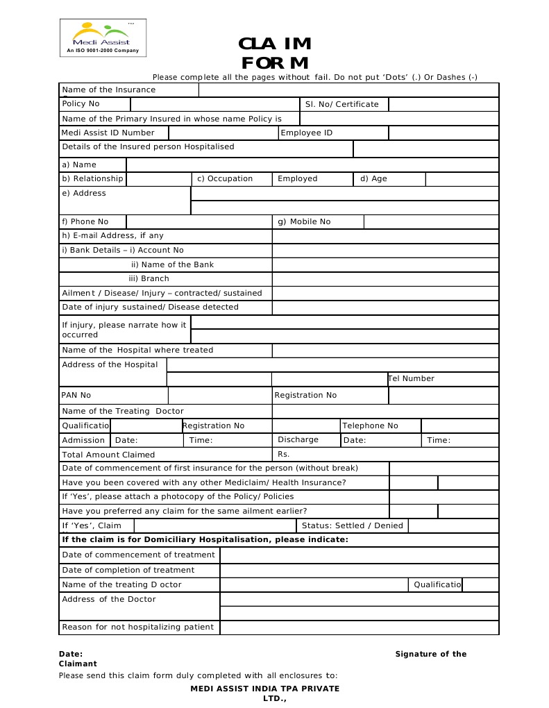 Medi Assist Claim Form Instructions | PDF | Hospital | Patient