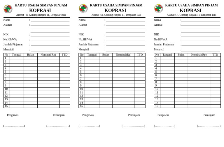 Kartu Usaha Simpan Pinjam | PDF