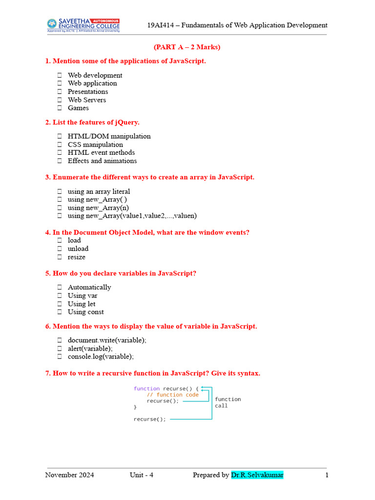 Unit-4 Nov 2024 19AI414 - FWAD Material | PDF | Control Flow | Java Script