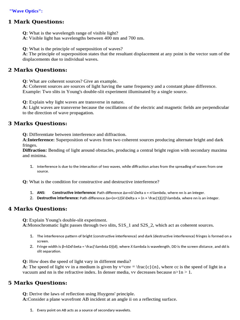 Wave Optics | PDF | Diffraction | Wavelength