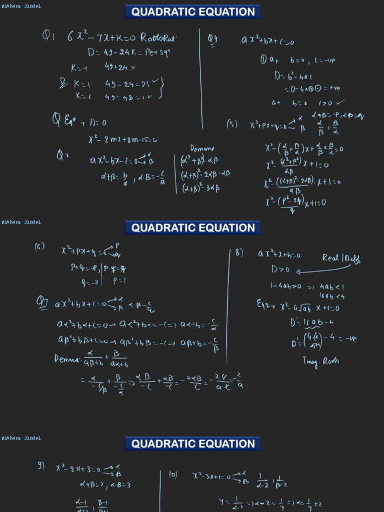 Quadratic Equation _ L-11 (Class Notes) NJ_247 | PDF
