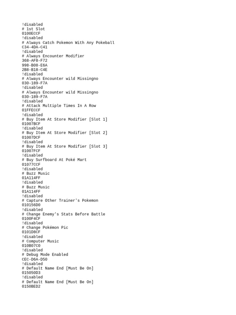 Pokémon Yellow Cheat Codes Guide | PDF | Role Playing Games | Gaming