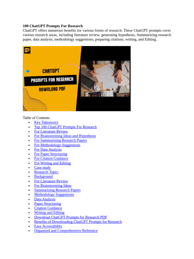 100 ChatGPT Research Prompts Guide PDF Data Analysis Methodology — free download