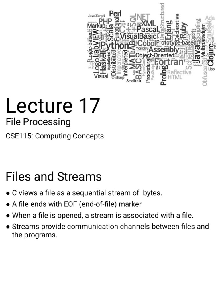 File Processing in C: Streams & Functions | PDF | Computer Data | Computing