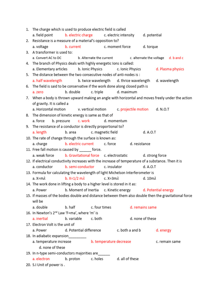 Physics and Chemistry Quiz Questions | PDF | Force | Chemical Bond