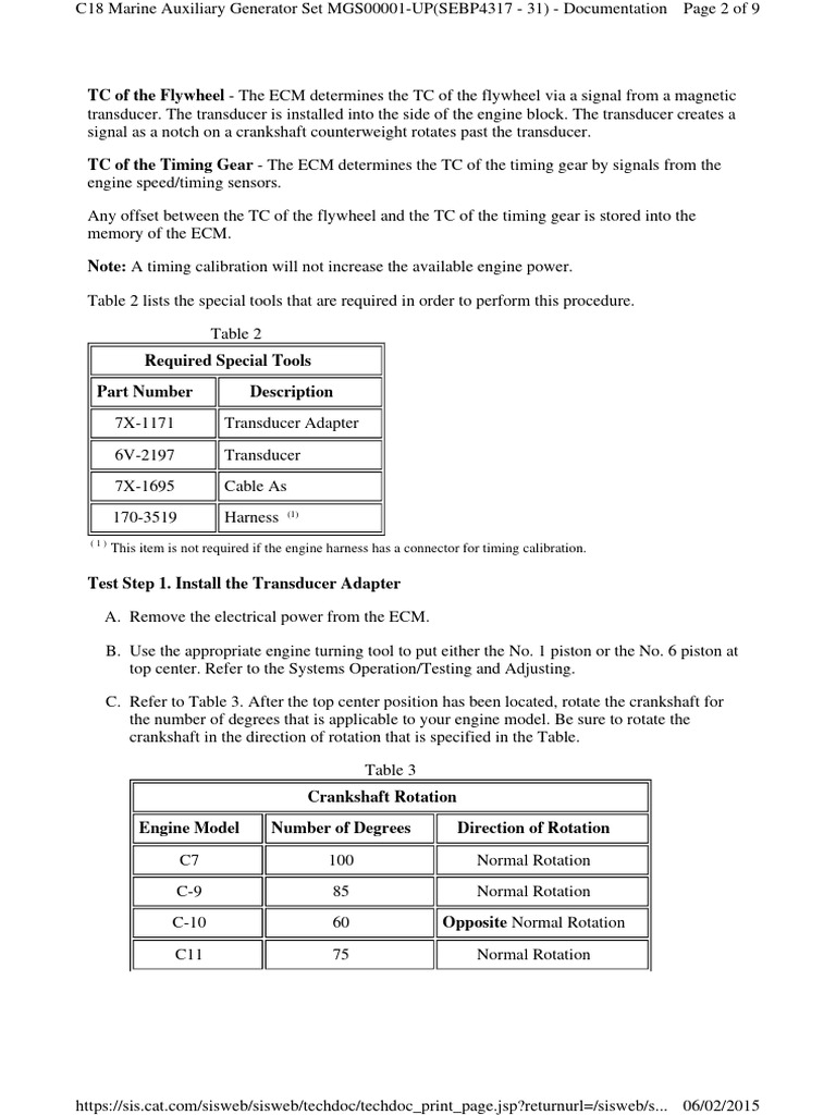 Caterpillar Timing Calibration Guide | PDF