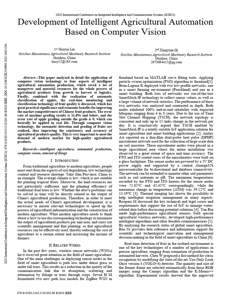 Development of Intelligent Agricultural Automation Based On Computer ...