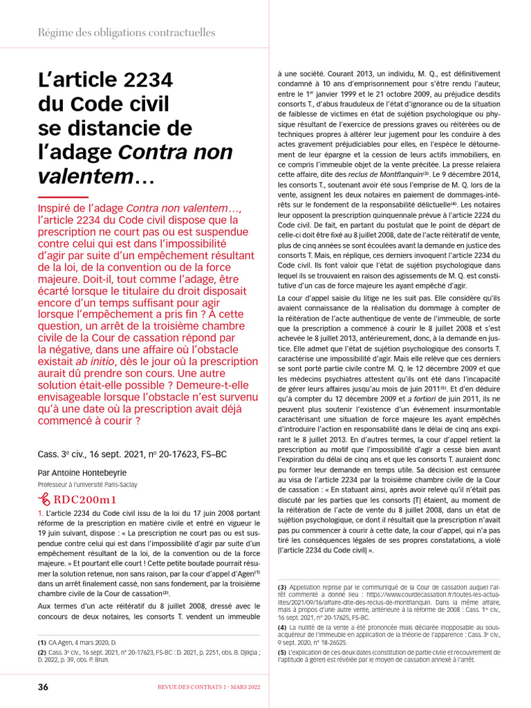 Interprétation de l'article 2234 du Code civil | PDF | Délai de ...