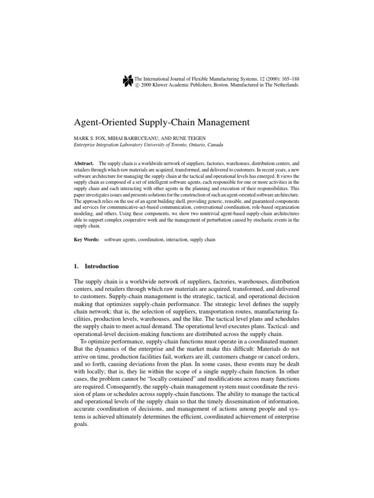 Agent-Based Supply Chain Management | PDF | Business | Computers