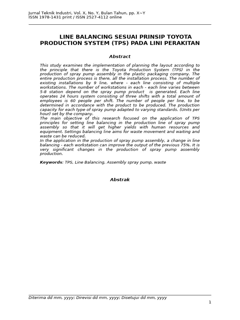 Line Balancing TPS pada Perakitan Spray Pump | PDF