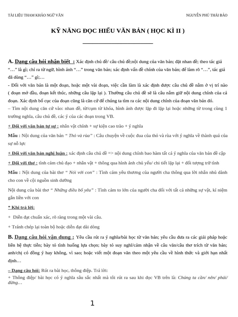 Kỹ Năng Đọc Hiểu Văn Bản | PDF
