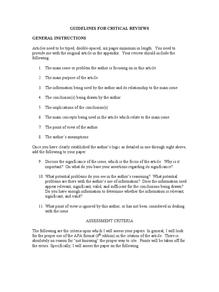 Guidelines For Critical Reviews 2011 | PDF | Logical Consequence | Reason