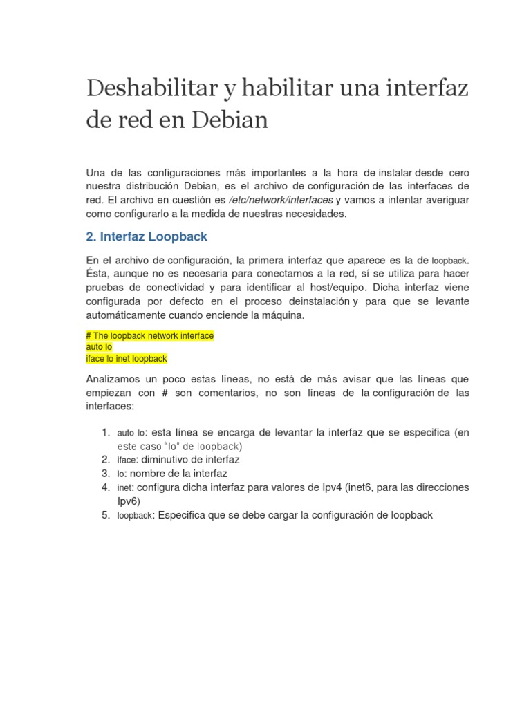 Deshabilitar y Habilitar Una Interfaz de Red en Debian | PDF ...
