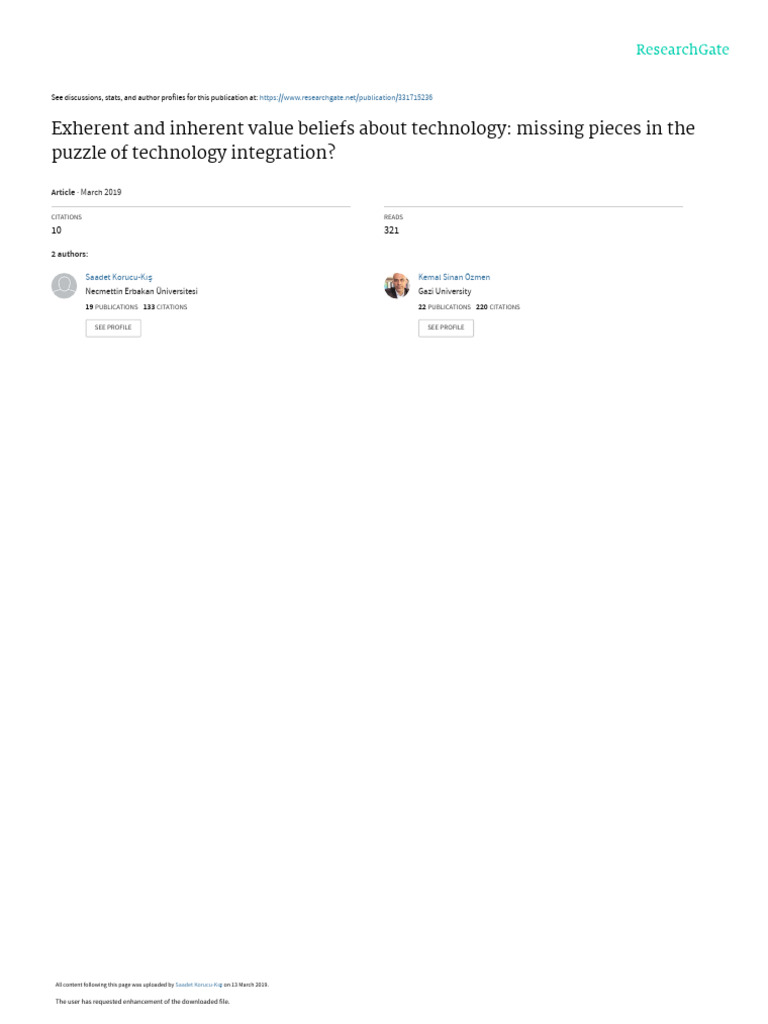 Technology Integration Value Beliefs | PDF | Survey Methodology | Teachers