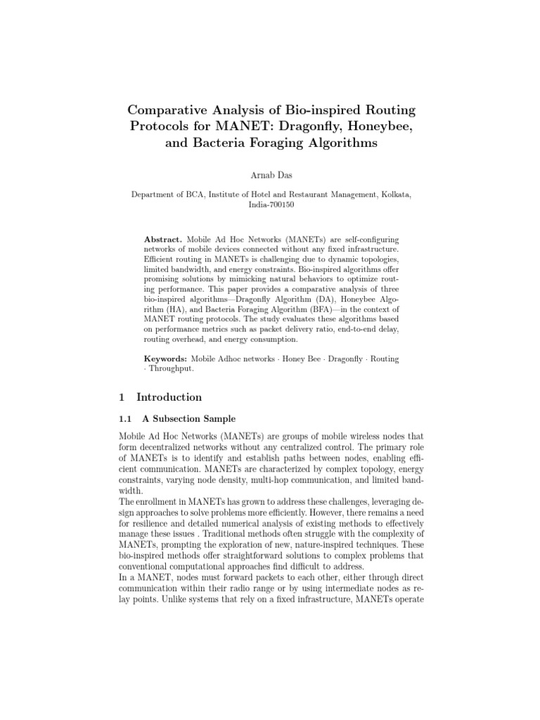 Bio-Inspired Routing in MANETs Analysis | PDF | Wireless Ad Hoc Network ...