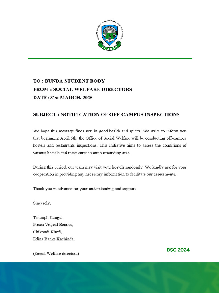 Off-Campus Inspections Notification | PDF
