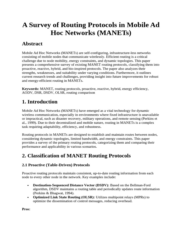 Survey of MANET Routing Protocols | PDF | Wireless Ad Hoc Network | Routing