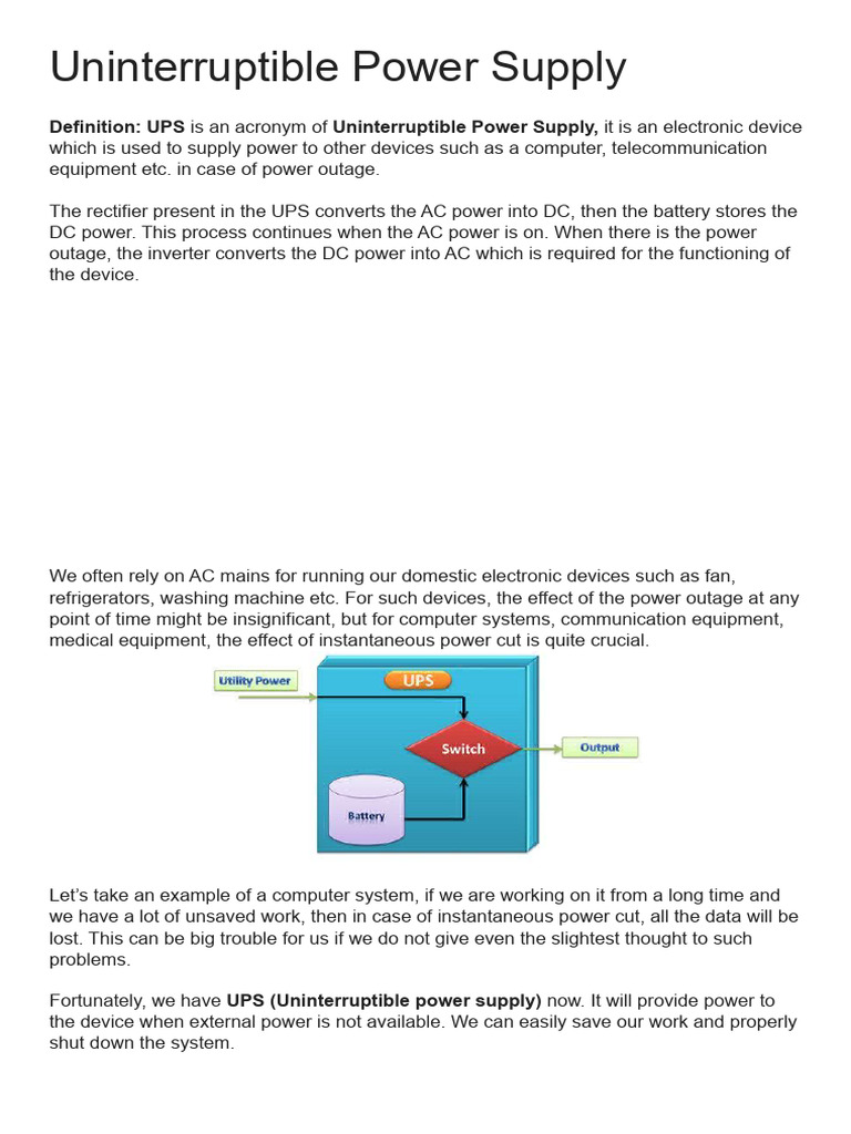 Understanding Uninterruptible Power Supply | PDF | Power Supply | Power ...