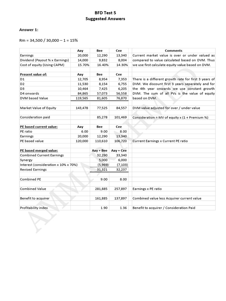 BFD Test Analysis and Valuation Insights | PDF