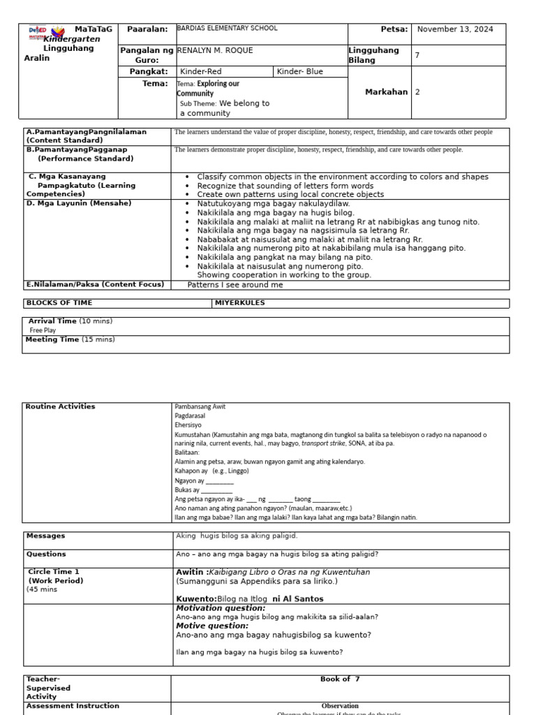 Kindergarten: Tema: Sub Theme | PDF