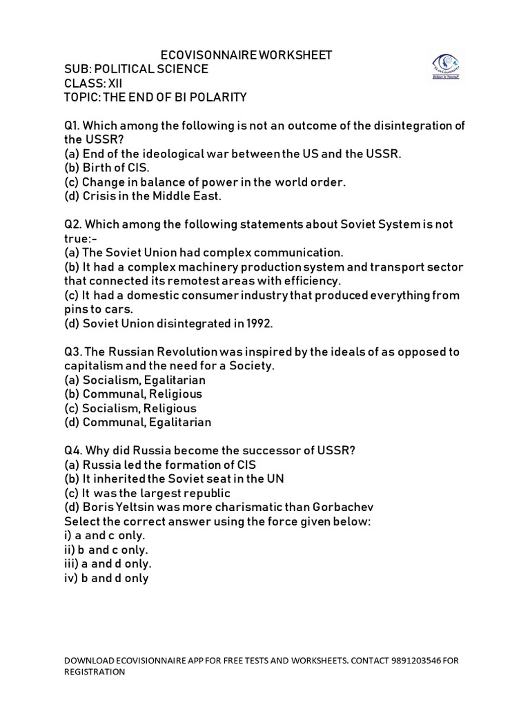 Class 12 Political Science: End of Bipolarity | PDF | Soviet Union ...