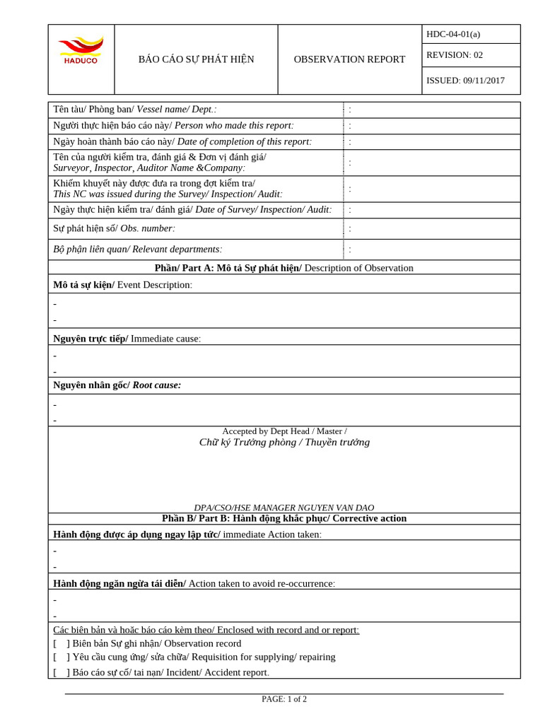 HDC-04-01 (A) Observation Report | PDF