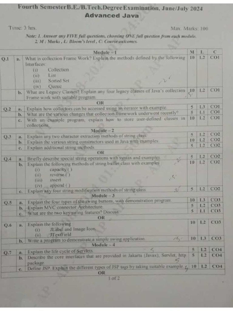 VTU Exam Question Paper With Solution of BIS402 Advanced Java July-2024 ...