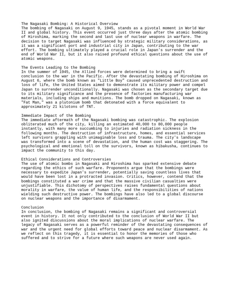 The Nagasaki Bombing A Historical O | PDF | Atomic Bombings Of ...